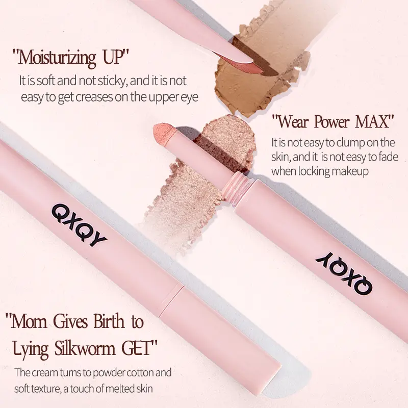 QXQY Bevel Double-Head Eye Silkworm Pen, Waterproof Non-Smudged Highlight Brightening & long-lasting Makeup Eyebrow Eyeliner