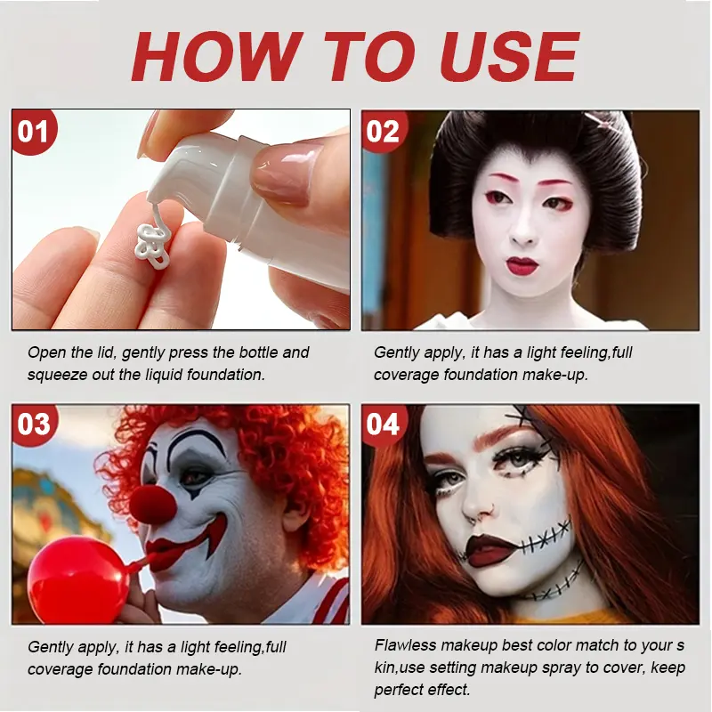 White Liquid Foundation Blending Pure-15ml Silky Creamy Matte Long-Wearing Transfer-Resistant for Stage Cosplay Halloween Makeup