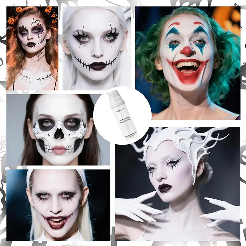 White Liquid Foundation Blending Pure-15ml Silky Creamy Matte Long-Wearing Transfer-Resistant for Stage Cosplay Halloween Makeup
