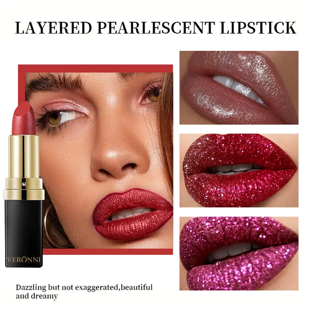 10 Color Glitter Lipsticks Shimmer Shiny Lipgloss Pearlescent Lip Tint Waterproof Long Lasting Diamond Lips Glaze Makeup Cosmeti