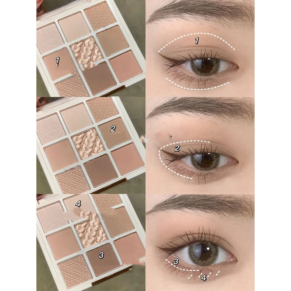 Luxurious 9 color eyeshadow palette - Velvet matte and shimmer effect, durable waterproof, berry, brown and nude tones