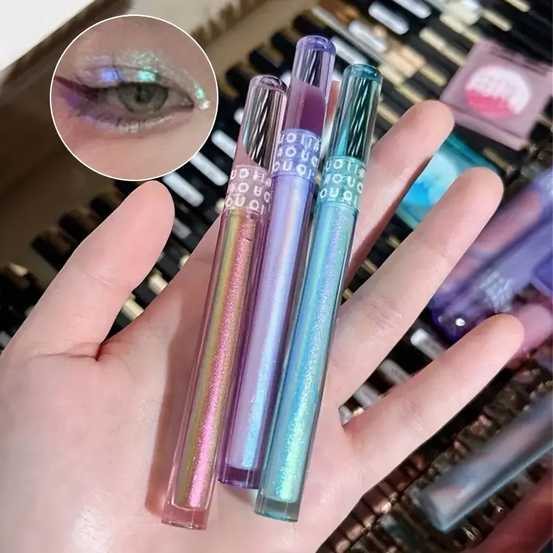 3pcs Set - 3 Colors Chameleon Eyeshadow: Pink, Micro Glitter Purple, Cyan, Chameleon Glitter Eyeshadow Long Lasting Eye Makeup