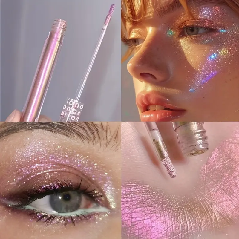3pcs Set - 3 Colors Chameleon Eyeshadow: Pink, Micro Glitter Purple, Cyan, Chameleon Glitter Eyeshadow Long Lasting Eye Makeup