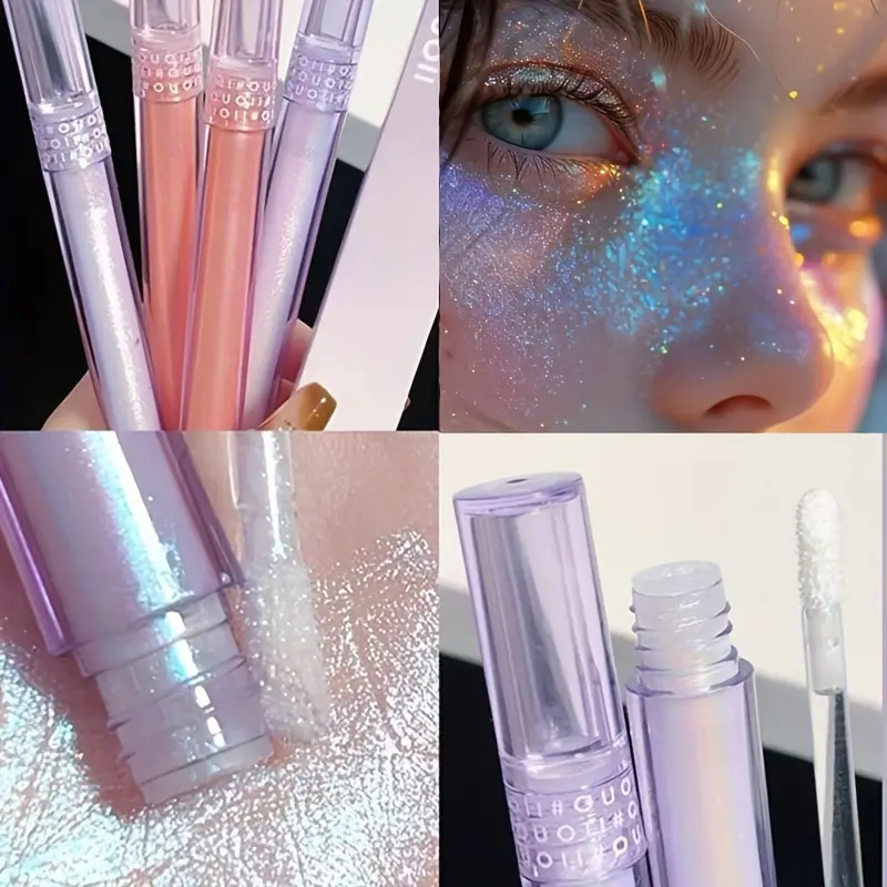 3pcs Set - 3 Colors Chameleon Eyeshadow: Pink, Micro Glitter Purple, Cyan, Chameleon Glitter Eyeshadow Long Lasting Eye Makeup