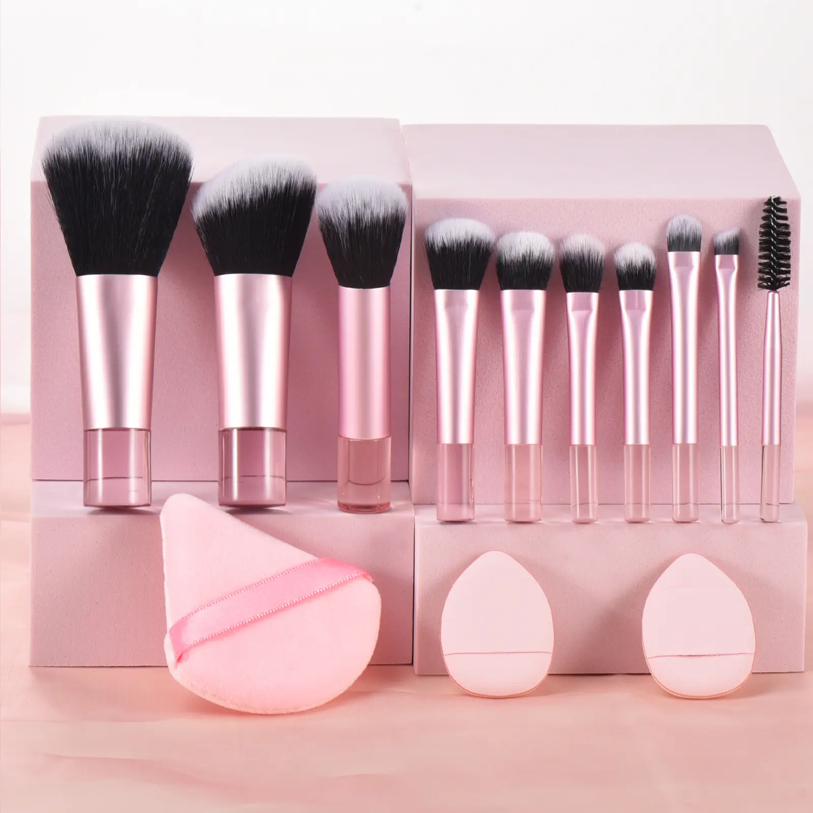 10 Pink Mini makeup brush Travel portable Makeup Tool Makeup Puff - Palm Brush Professional Makeup tool set