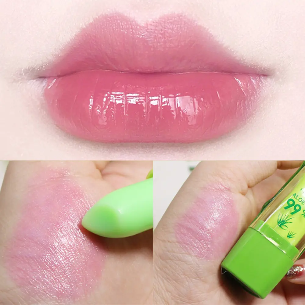 Aloe Vera Color-changing Lipstick,Moisturizes Hydrates Waterproof Non-sticky Long-lasting Tinted Lip Gloss