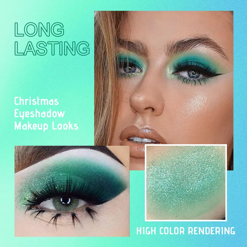 9 Colors Green Peacock Eyeshadow Palette, Pearly Glitter Sequins Finish Green Color Colorful Stage Makeup for For Music Festival
