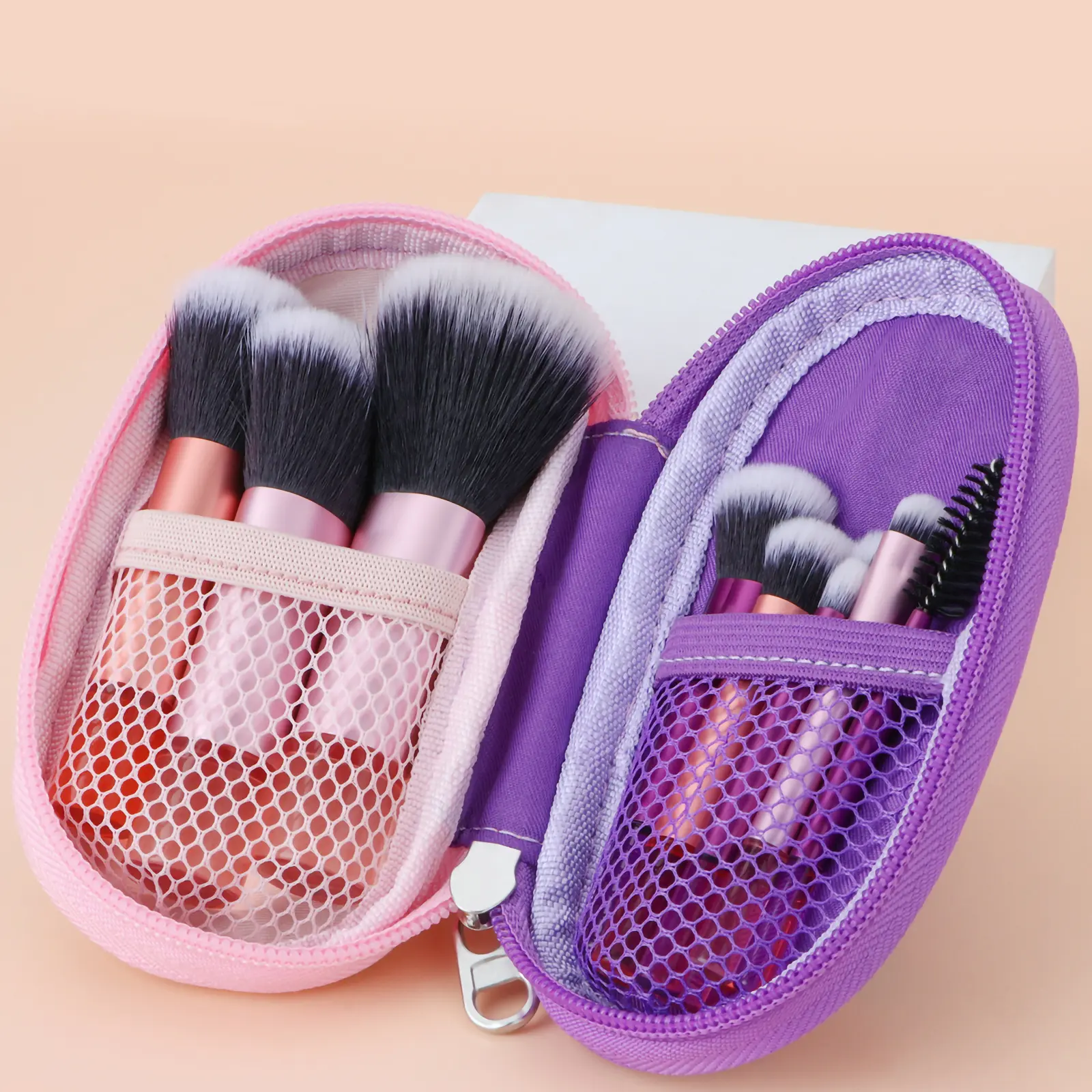 10 Pink Mini makeup brush Travel portable Makeup Tool Makeup Puff - Palm Brush Professional Makeup tool set