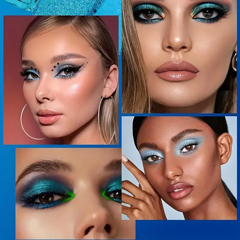 9 Color Eyeshadow Palette Blue Waterproof Sweatproof Blue Matte Pearl Glitter Finish Performance Stage Makeup Music Festival