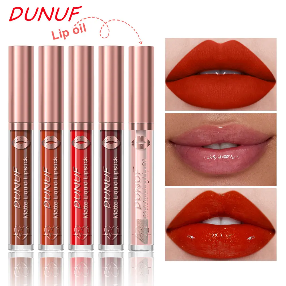 DUNUF 18 Color Matte Velvet Lipstick Waterproof Long-lasting Nude Matte Lip Gloss Clear Moisturizing Lip Oil for Women Makeup
