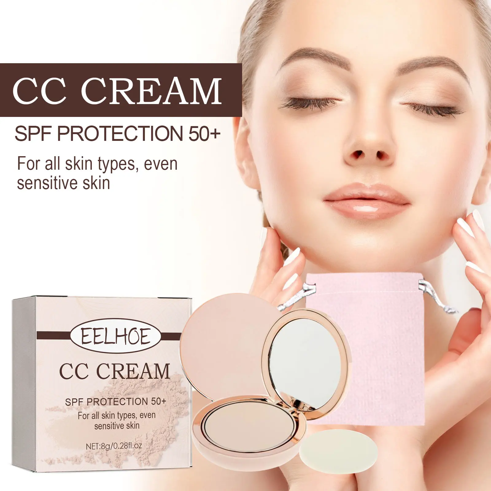 EELHOE 6 Colors Pressed Face Powder with Powder Puff Matte Oil Control Long-Lasting Waterproof Smooth Face Skin Powder Makeup 8g