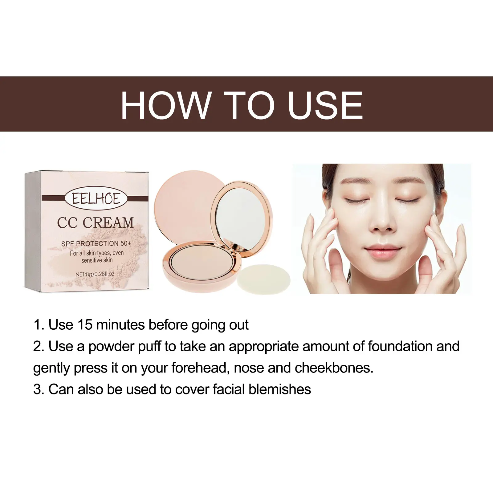 EELHOE 6 Colors Pressed Face Powder with Powder Puff Matte Oil Control Long-Lasting Waterproof Smooth Face Skin Powder Makeup 8g