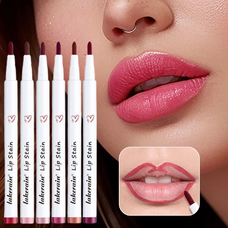 Liquid Lip Stain Pen Long lasting Lip Liner Waterproof Matte Pink Red Contour Tint Lipstick Moisturising Makeup Non-stick Cup