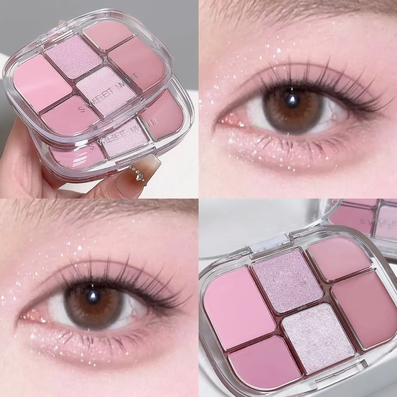 6-Color Pink Orange Eyeshadow Palette Blusher Cream Pearl Matte Powder Pumpkin Eye Shadow Makeup Plate Facial Blush Highlighter