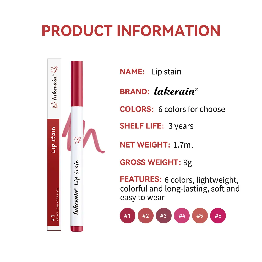 Liquid Lip Stain Pen Long lasting Lip Liner Waterproof Matte Pink Red Contour Tint Lipstick Moisturising Makeup Non-stick Cup