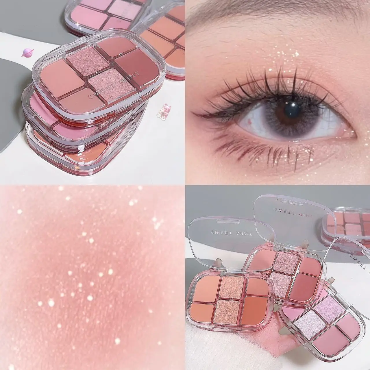 6-Color Pink Orange Eyeshadow Palette Blusher Cream Pearl Matte Powder Pumpkin Eye Shadow Makeup Plate Facial Blush Highlighter