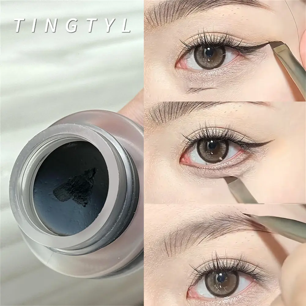 3-Color Eyeliner Eyebrow Gel Cream With Brush Waterproof Lasting Non Smudging Matte Red Brown Easy Wear 3 In 1 Korean Makeup