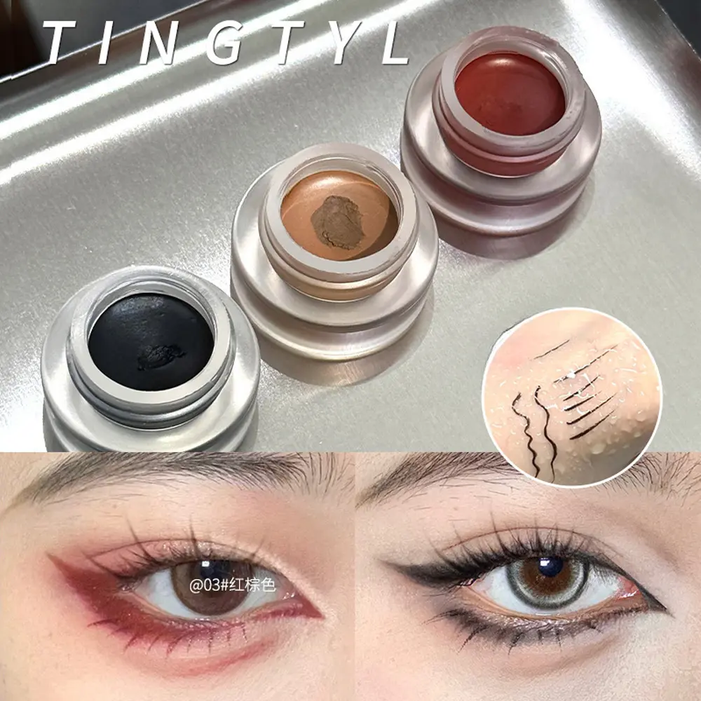 3-Color Eyeliner Eyebrow Gel Cream With Brush Waterproof Lasting Non Smudging Matte Red Brown Easy Wear 3 In 1 Korean Makeup