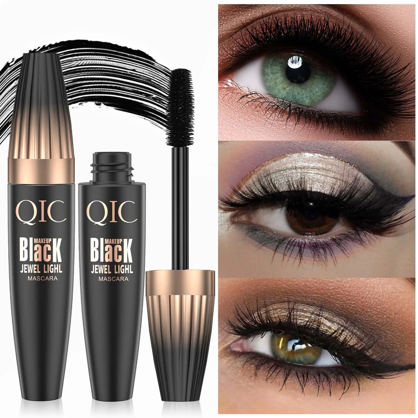 QIC Volumizing Waterproof 4D Mascara Long Lasting Curling Thick Eyelash Black Mascara Smudge Proof Eye Makeup Tools Cosmeticos