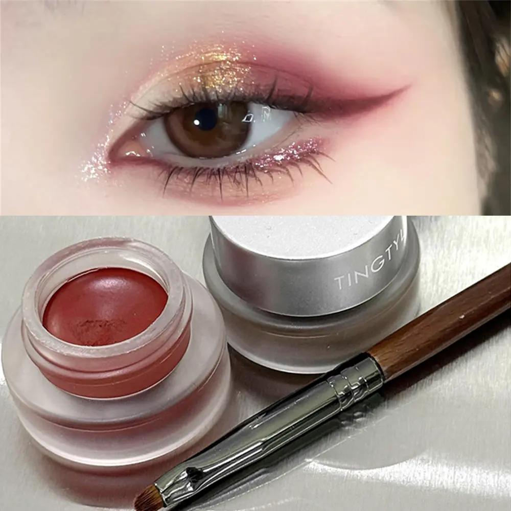 3-Color Eyeliner Eyebrow Gel Cream With Brush Waterproof Lasting Non Smudging Matte Red Brown Easy Wear 3 In 1 Korean Makeup