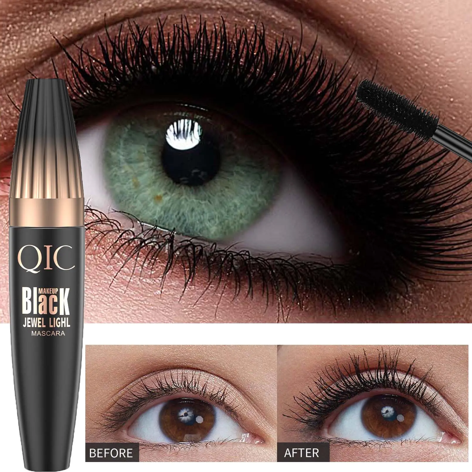 QIC Volumizing Waterproof 4D Mascara Long Lasting Curling Thick Eyelash Black Mascara Smudge Proof Eye Makeup Tools Cosmeticos