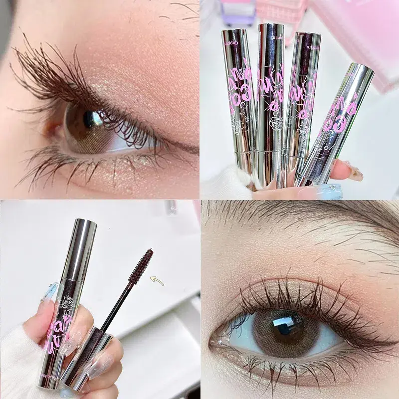 1pc Silver Tube Mascara Curl Thick Lengthening Eyelash Mascara Waterproof Non-smudge Black Brown Natural Curling Mascara Makeup