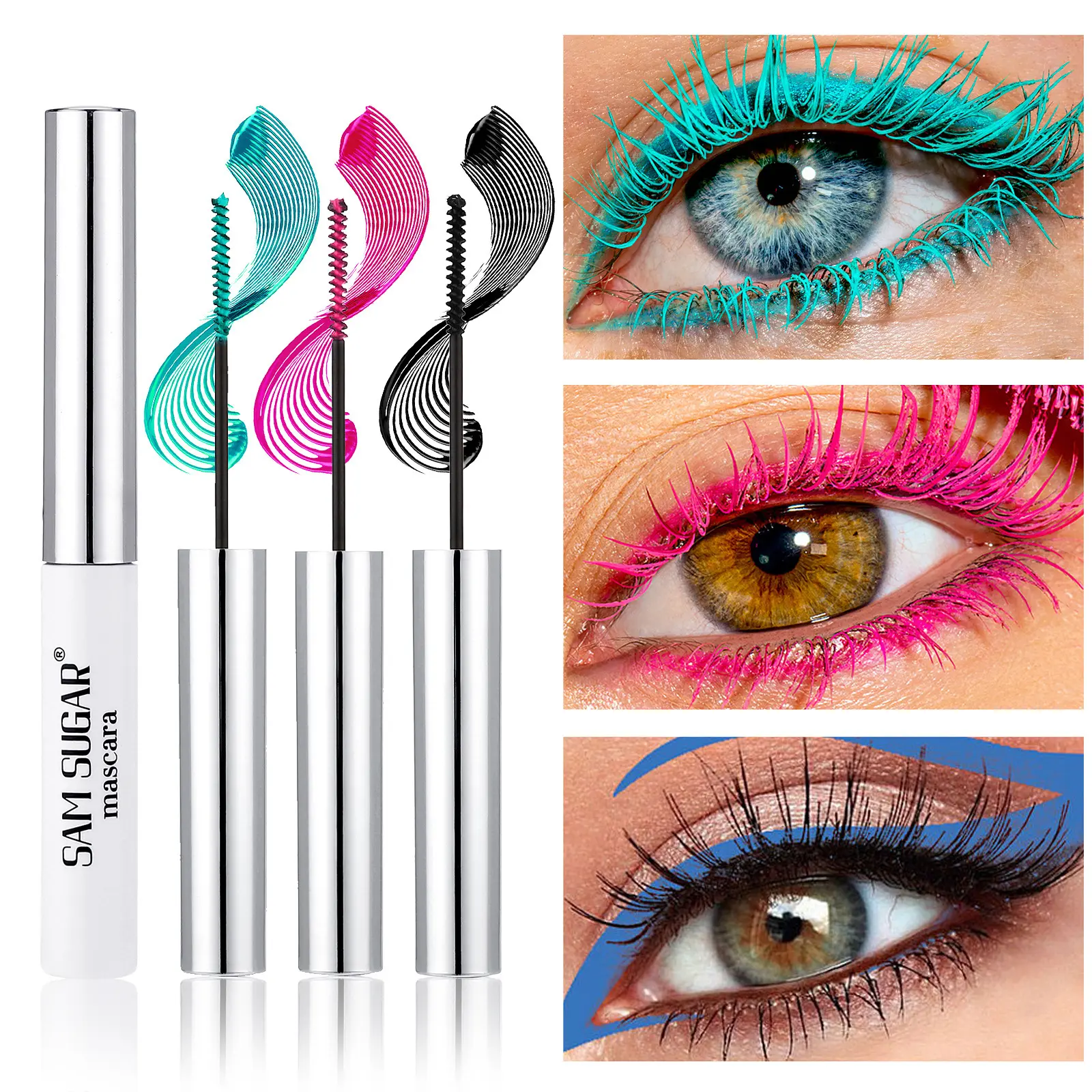 Colorful Mascara 5 Color Waterproof Fast Dry Lasting Eyelashes Curls Extension Make-Up Emerald Green Slender Brush Ink Mascara