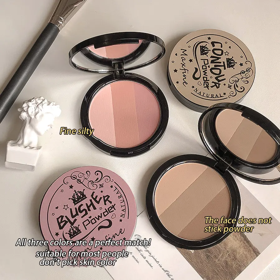 Three-color Blush Palette Delicate Long-lasting Waterproof Non-fading Eyeshadow Blush Integration Tray