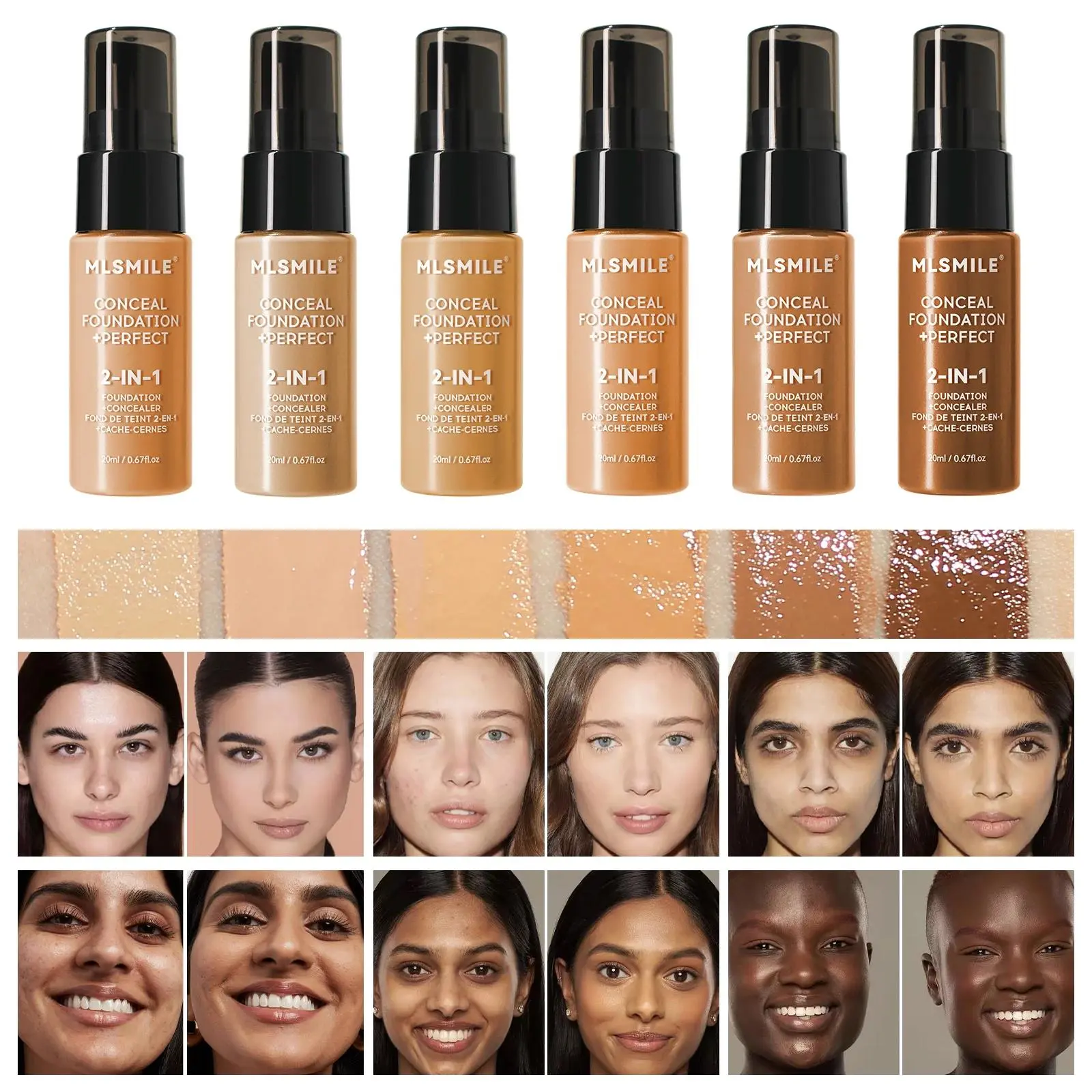 Hydrating Brightening Liquid Foundation Full Coverage Concealer Oil Control Long Lasting Waterproof Makeup Base 2 in 1