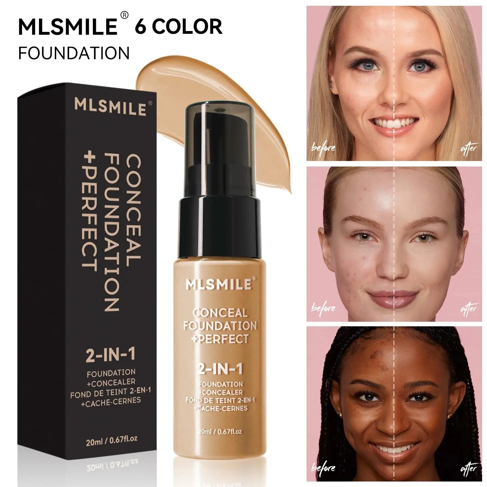 Hydrating Brightening Liquid Foundation Full Coverage Concealer Oil Control Long Lasting Waterproof Makeup Base 2 in 1
