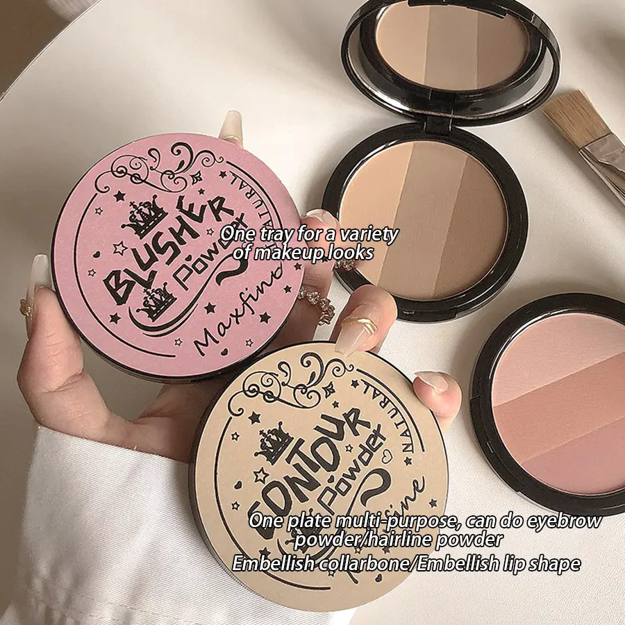 Three-color Blush Palette Delicate Long-lasting Waterproof Non-fading Eyeshadow Blush Integration Tray