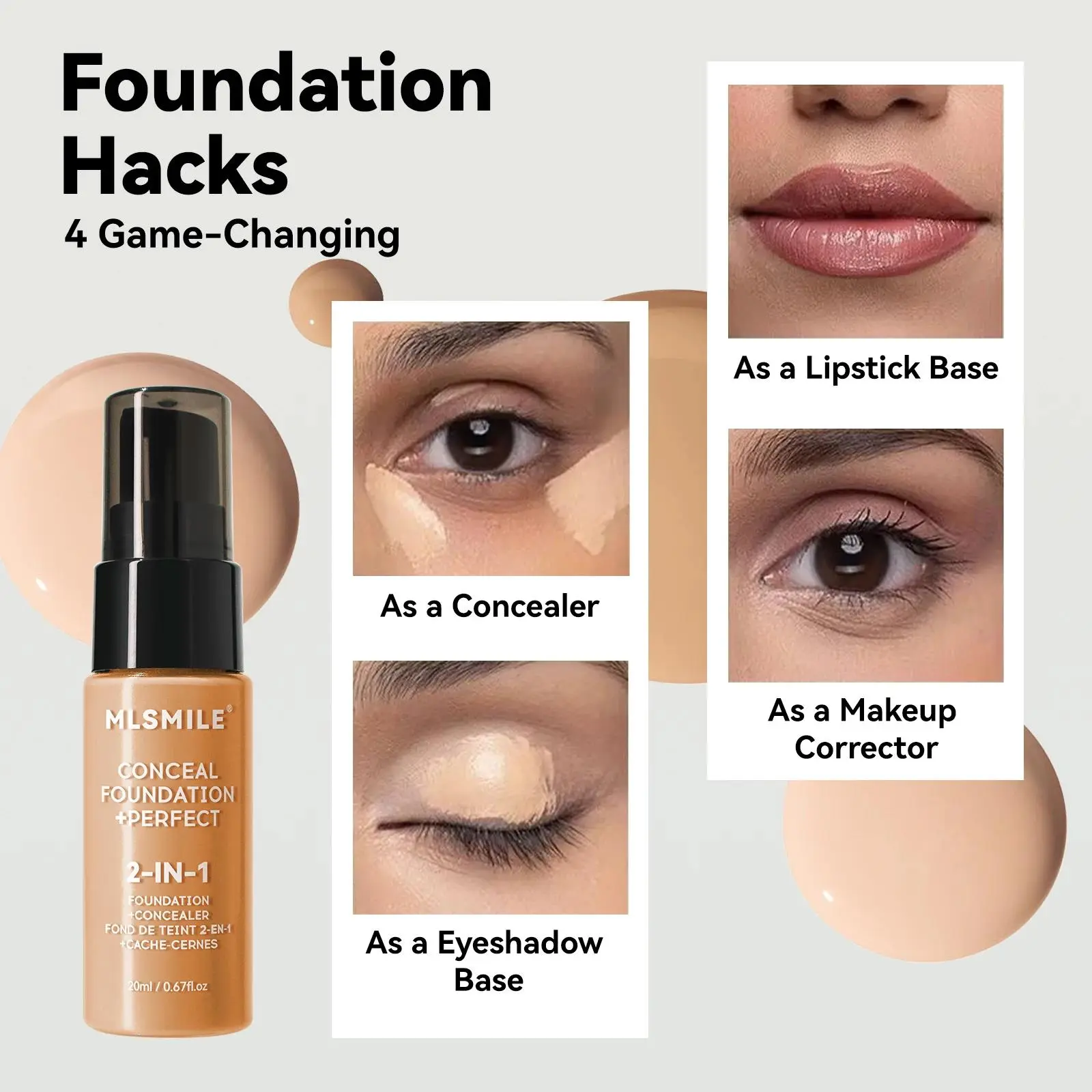 Hydrating Brightening Liquid Foundation Full Coverage Concealer Oil Control Long Lasting Waterproof Makeup Base 2 in 1