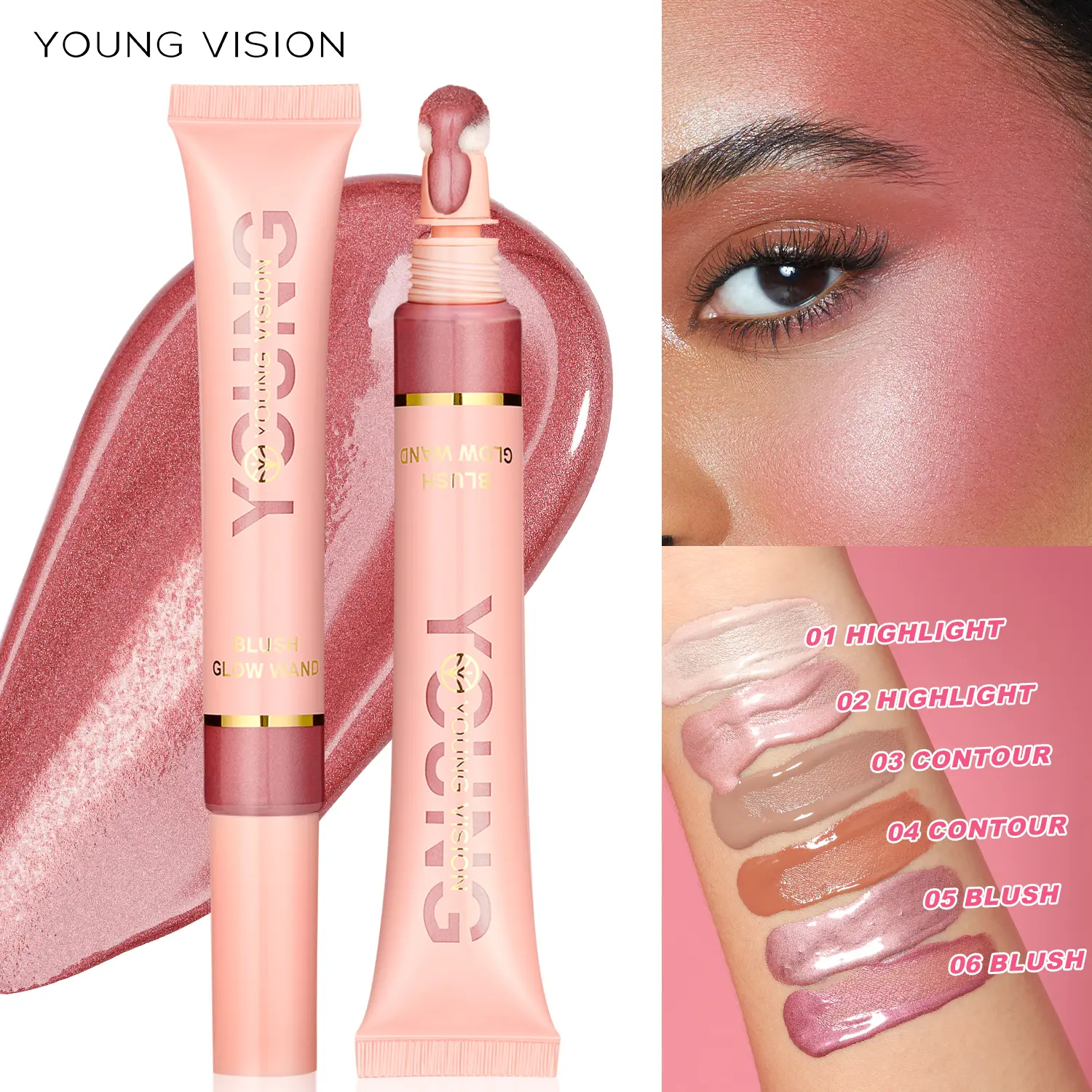 YOUNG VISION liquid air cushion, powder blusher gloss stick, pearl light, delicate powder blusher liquid, easy to operate