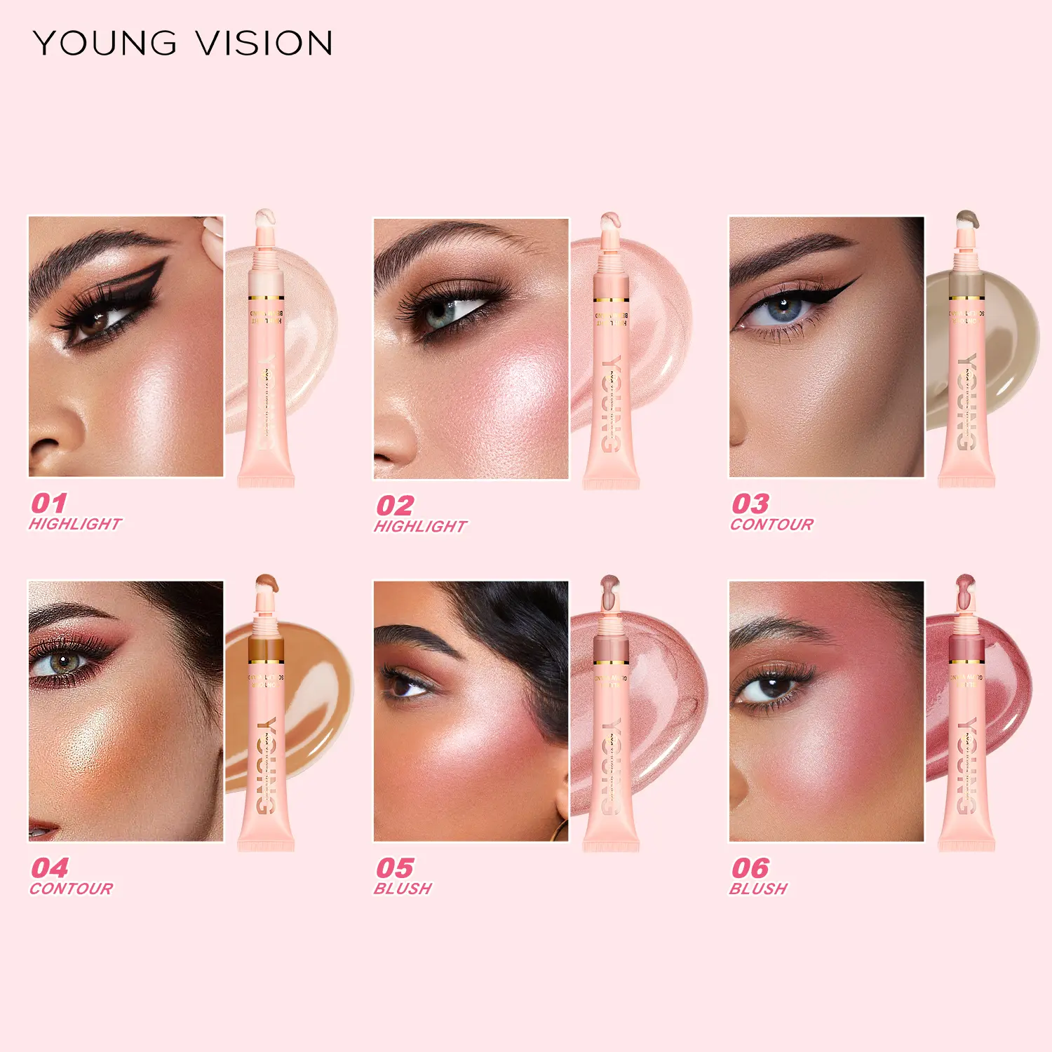 YOUNG VISION liquid air cushion, powder blusher gloss stick, pearl light, delicate powder blusher liquid, easy to operate