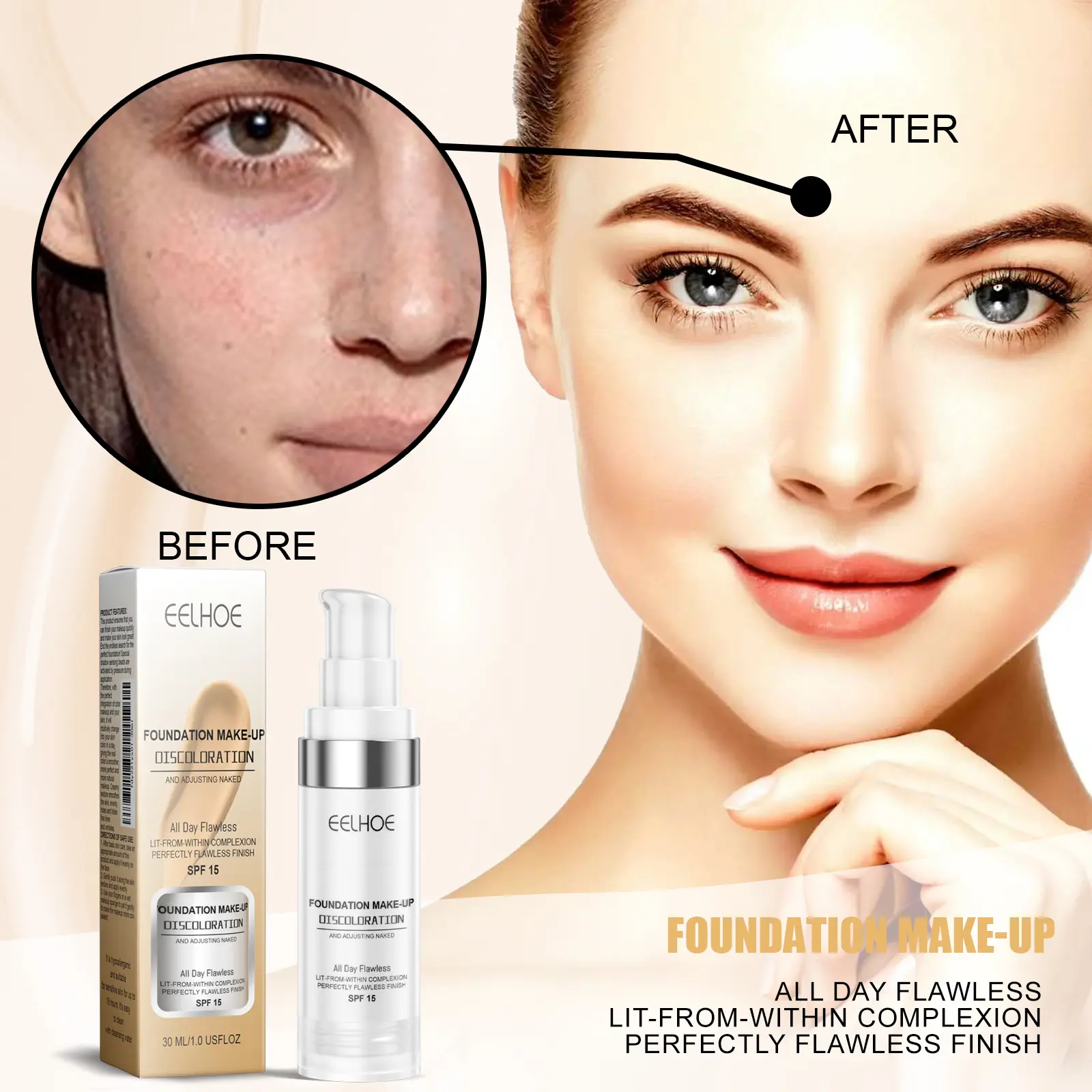 30ml Concealer Color-Changing Foundation Brightens the complexion, is clear, moisturizing, waterproof, and does not fade