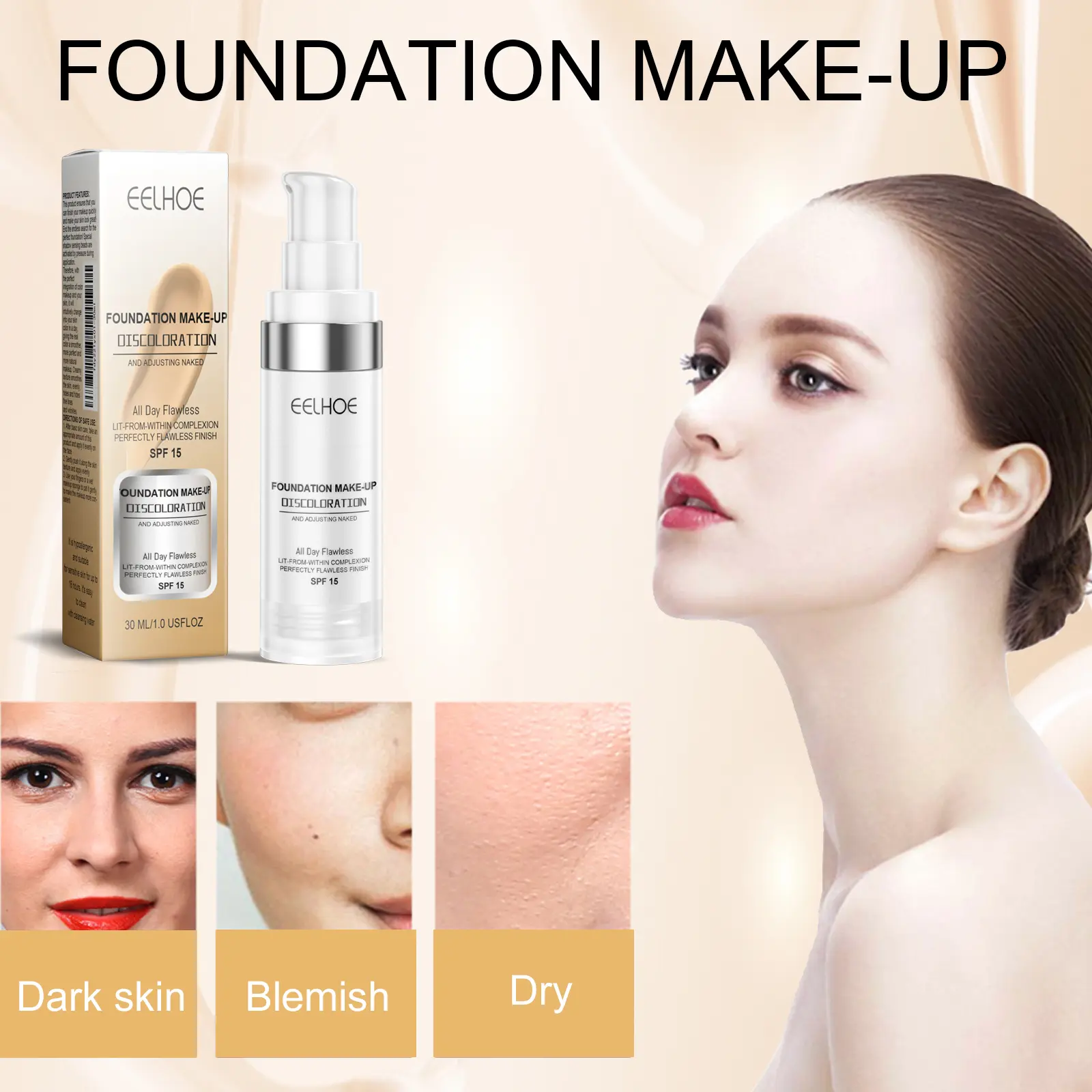 30ml Concealer Color-Changing Foundation Brightens the complexion, is clear, moisturizing, waterproof, and does not fade