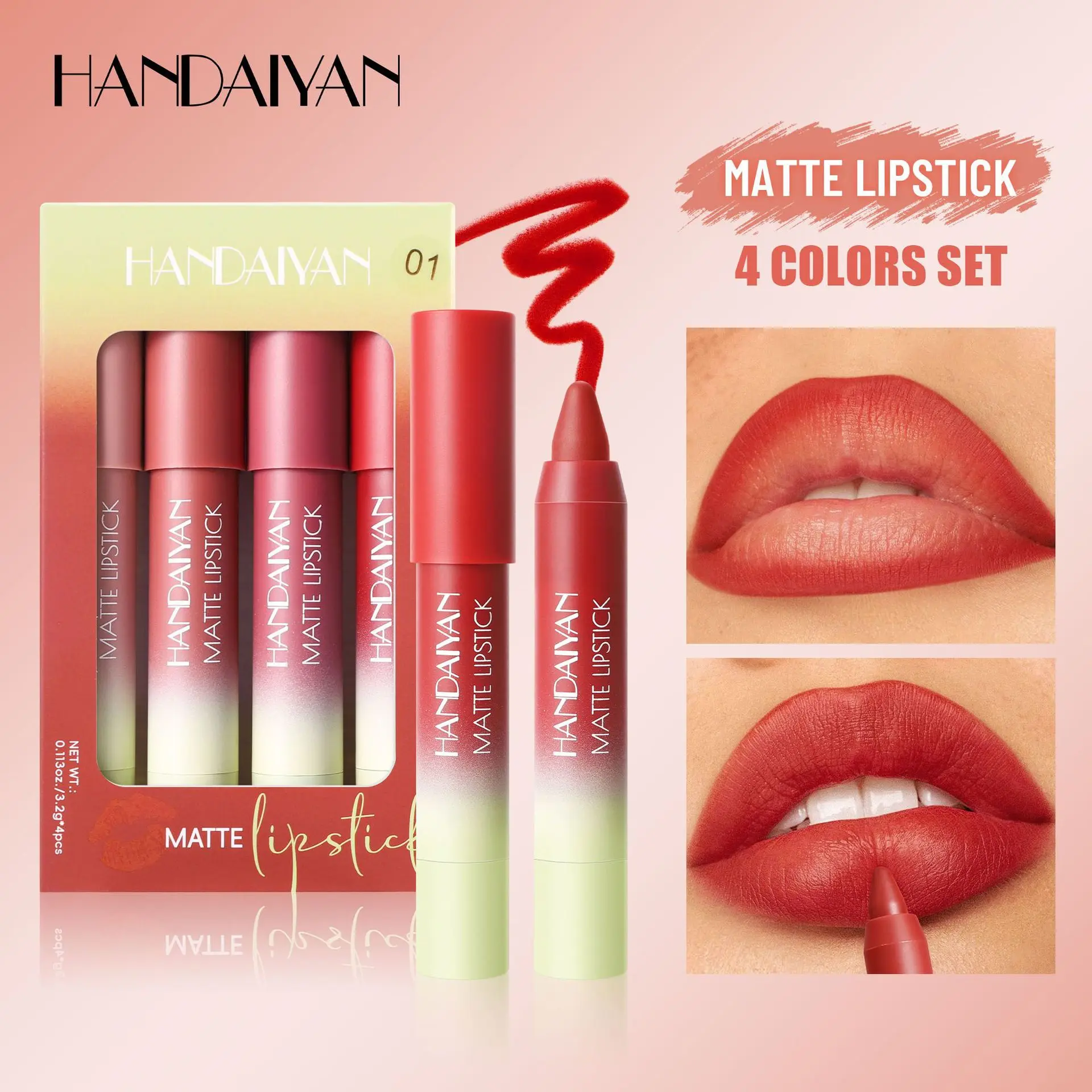 HANDAIYAN 4-Color Matte Finish Lip Liner Set for Highlighting, Locking Color, Shaping Lips, and Waterproofing Set.