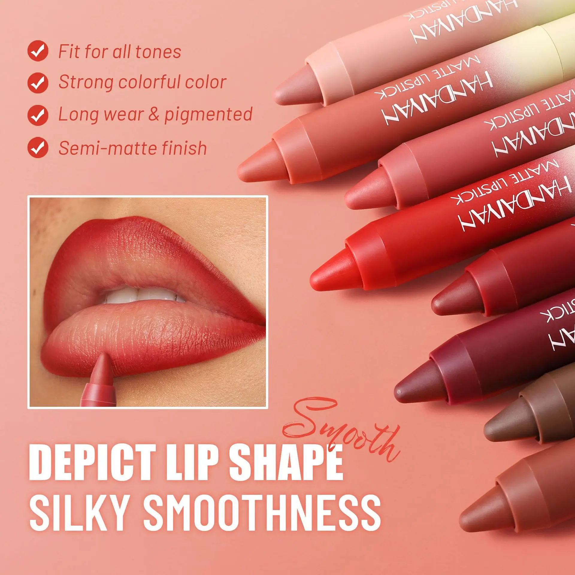 HANDAIYAN 4-Color Matte Finish Lip Liner Set for Highlighting, Locking Color, Shaping Lips, and Waterproofing Set.