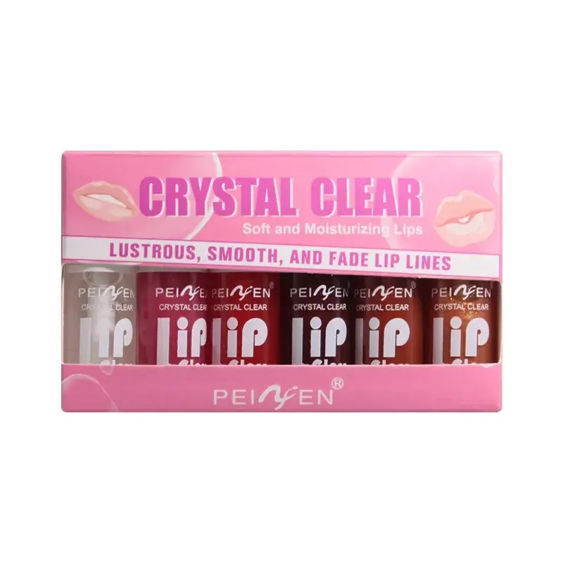 6pcs Crystal Clear Lip Gloss Set Moist Glass Mirror Light Makeup Lip Balm Not Sticky Cherry Peach Color Watery Lipgloss Kit