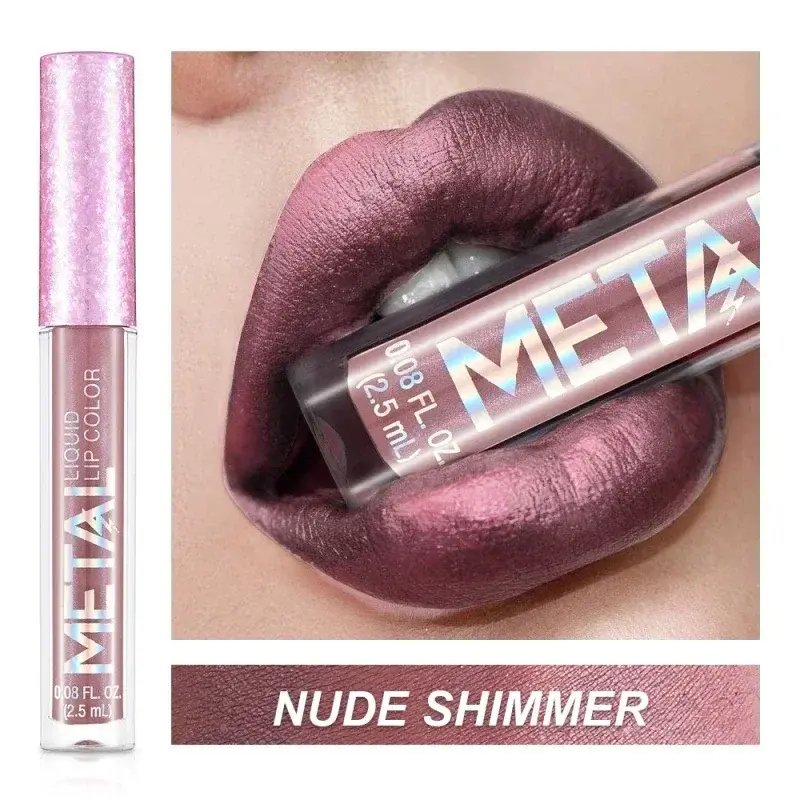 Metallic Matte Liquid Lipstick Waterproof Long Lasting Non-Stick Cup Matte Shimmer Glitter Lip Gloss Women Lips Makeup 12 Colors