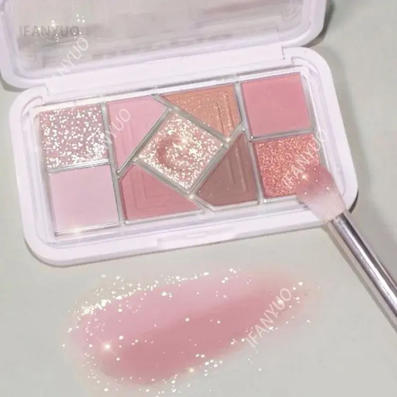 Nine-Color Eyeshadow Palette Blush Highlight Makeup Pearly Highgloss Shimmer Pink Brown Earth Color Fine Sequins Eye Shadow
