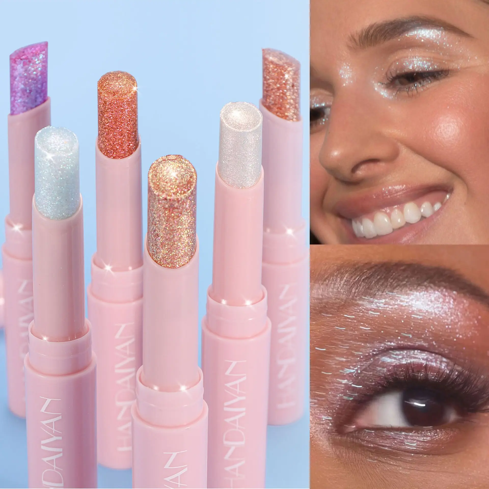 6-Color Super Flash Eyeshadow Stick Hydrating Jelly Texture Pearly Diamond Shadow Shimmer Brightening Contouring Shiny Makeup