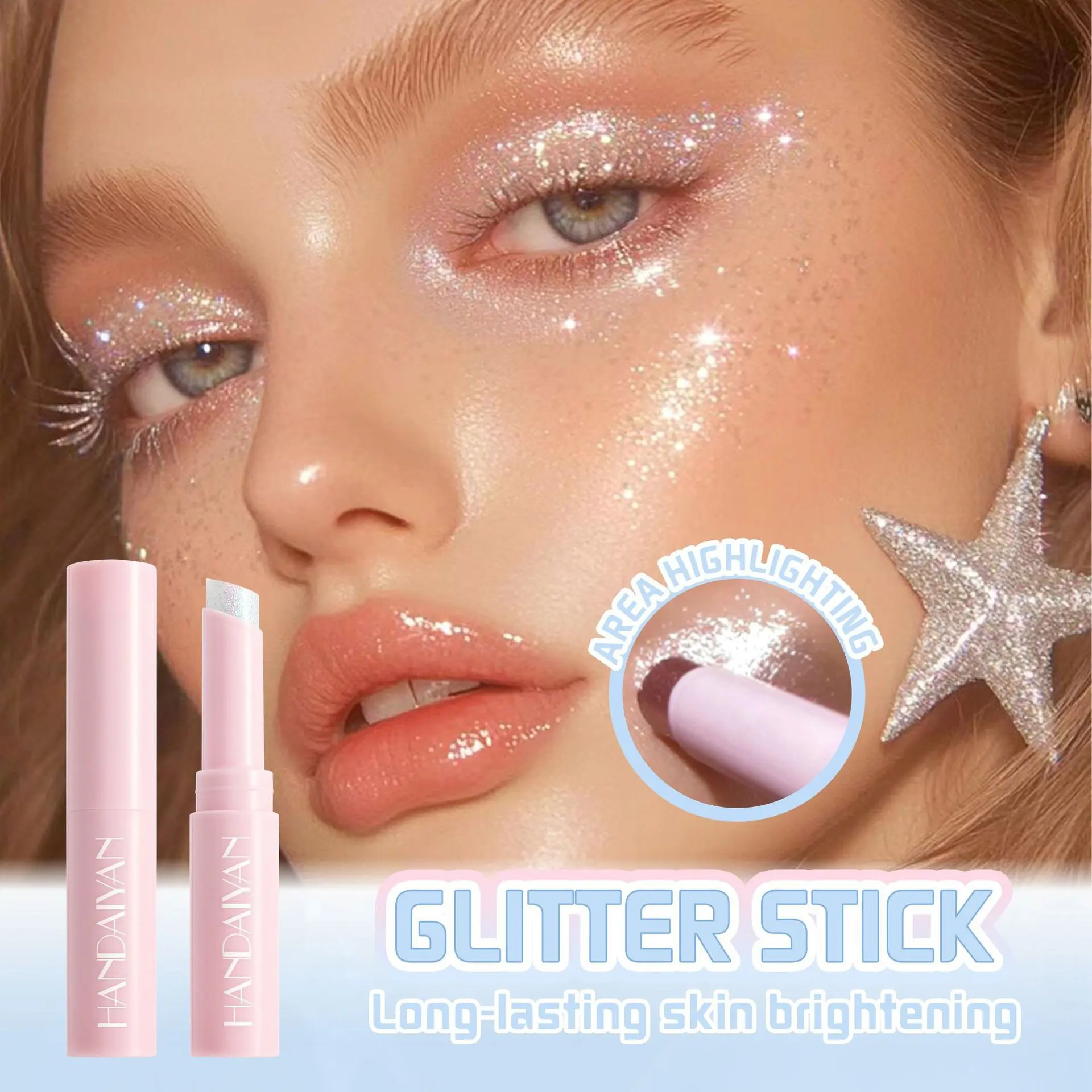 6-Color Super Flash Eyeshadow Stick Hydrating Jelly Texture Pearly Diamond Shadow Shimmer Brightening Contouring Shiny Makeup