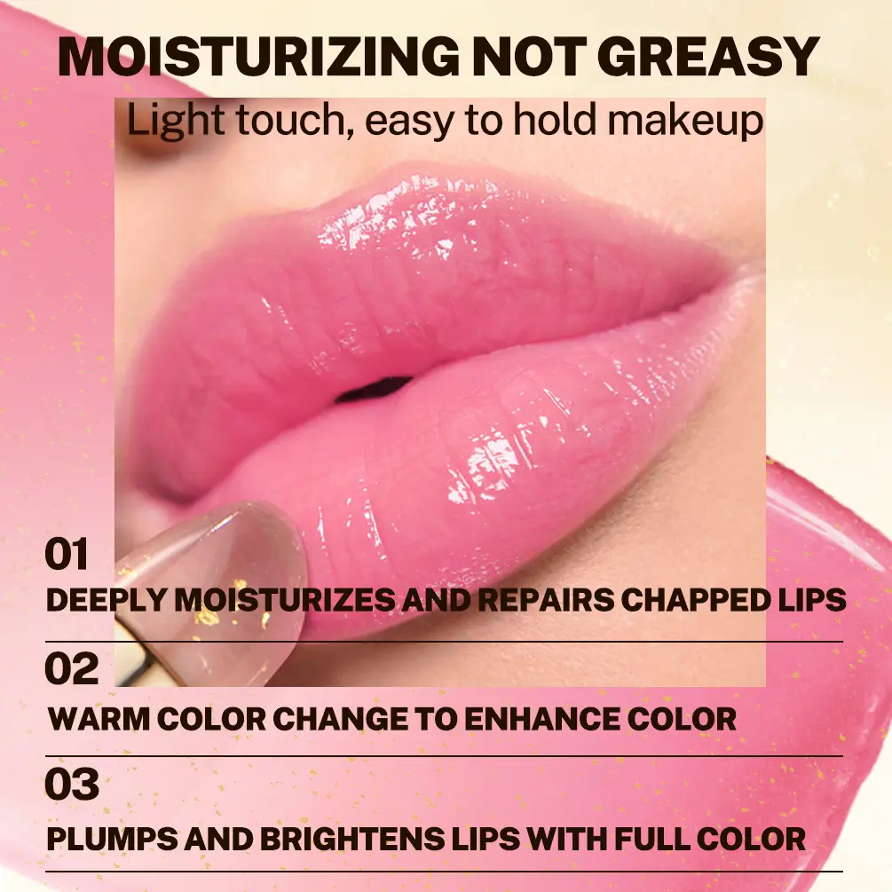 QIBEST Glitter Lipstick Transparent Lip Balm Warm Change Lipstick Moisturizing Pearlescent Temperature Changing Color Lip Stain