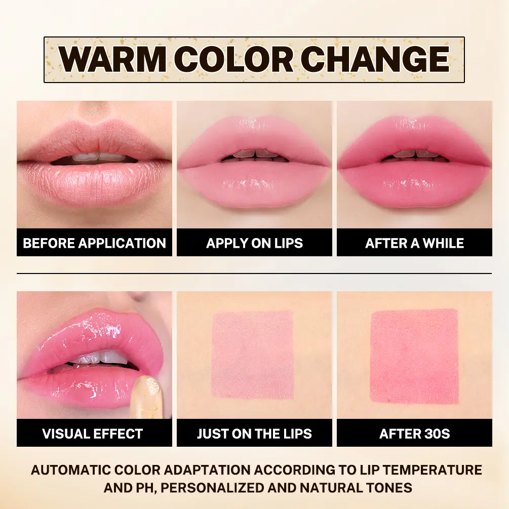 QIBEST Glitter Lipstick Transparent Lip Balm Warm Change Lipstick Moisturizing Pearlescent Temperature Changing Color Lip Stain