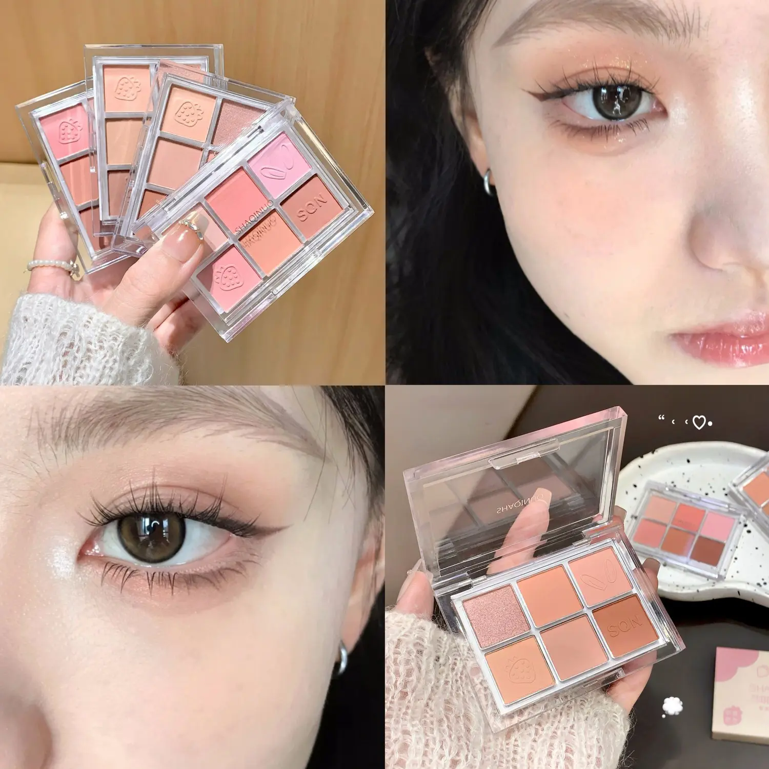 Six-Color Eyeshadow Palette Matte Earth Brightening Pearl Silkworm Pink Facial Blusher Glitter Shimmer Eye Shadow Korean Makeup