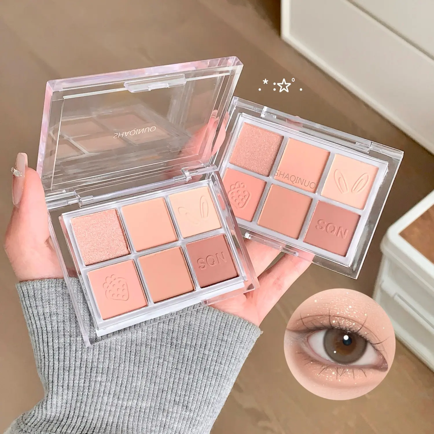 Six-Color Eyeshadow Palette Matte Earth Brightening Pearl Silkworm Pink Facial Blusher Glitter Shimmer Eye Shadow Korean Makeup