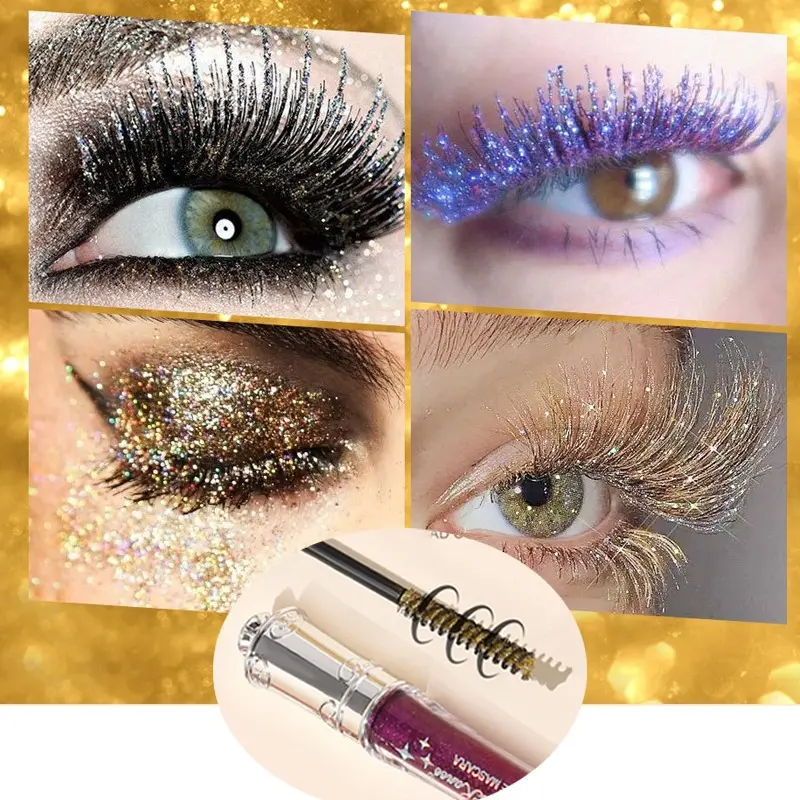 9 Color Diamond Mascara Sparkling Glitter Silver Black Mascara Shining Blue Pink Pearlescent Sequins Mascara Lengthening Eyelash