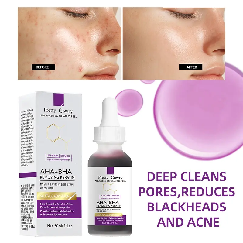 AHA+BHA Salicylic Acid Exfoliating Face Serum Deep Pore Cleansing & Gentle Surface Exfoliation Smooth Skin Brighten Complexion