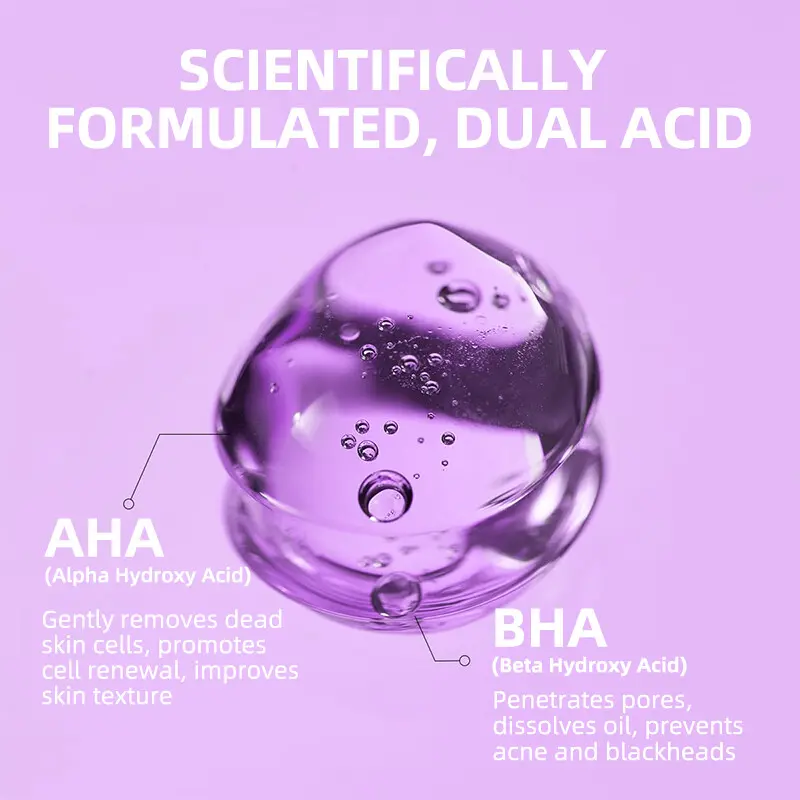 AHA+BHA Salicylic Acid Exfoliating Face Serum Deep Pore Cleansing & Gentle Surface Exfoliation Smooth Skin Brighten Complexion